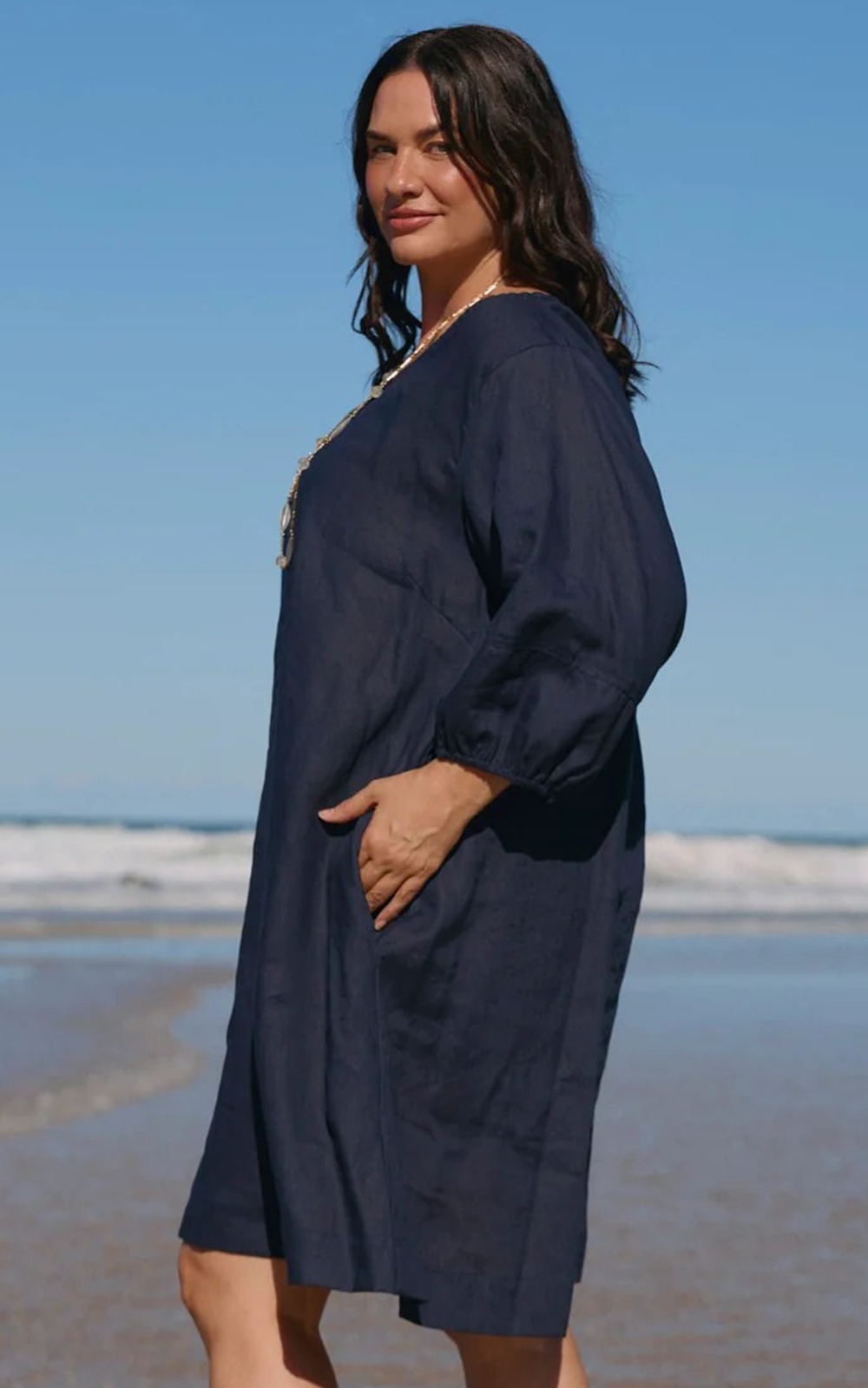 Hazel Short Linen Shift Dress product photo.