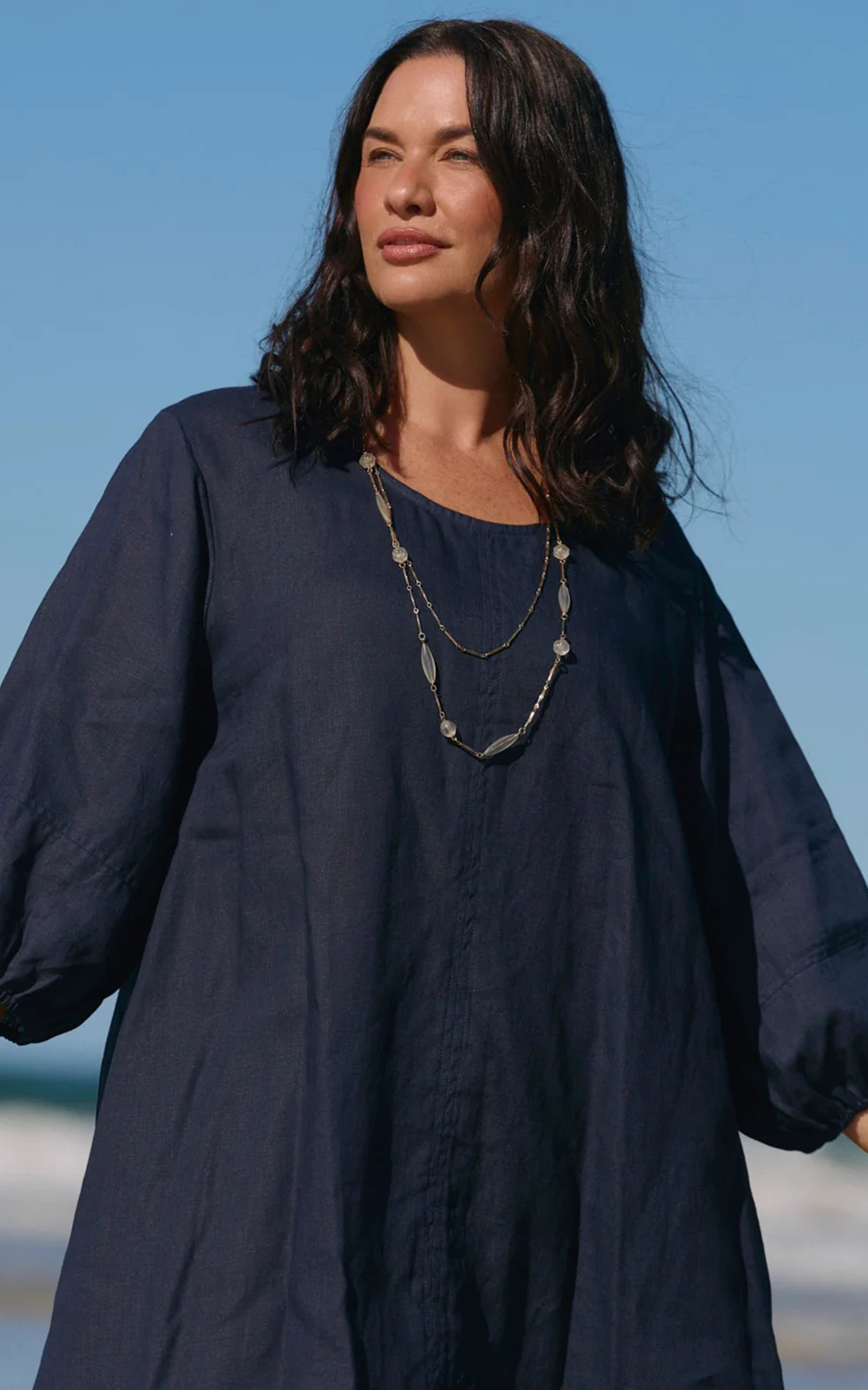 Hazel Short Linen Shift Dress product photo.
