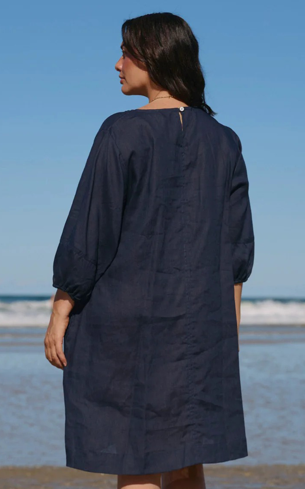 Hazel Short Linen Shift Dress product photo.