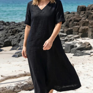 Tamara Linen V Neck Dress