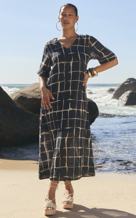 Tamara Linen V Neck Dress product photo.