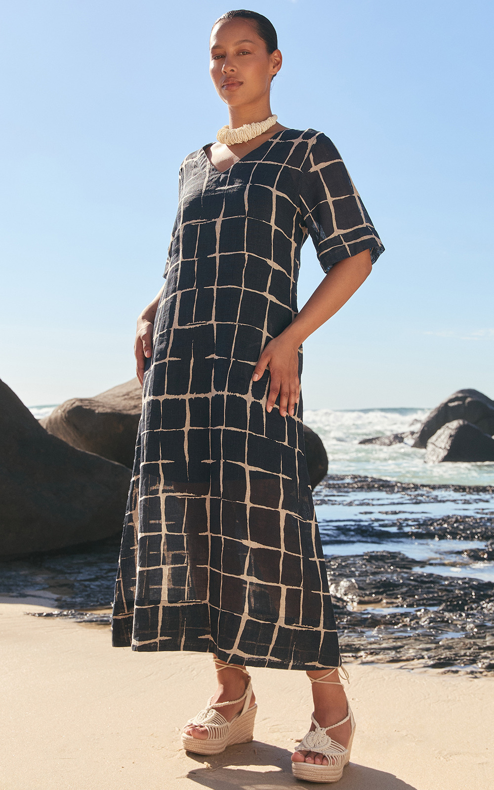 Tamara Linen V Neck Dress product photo.