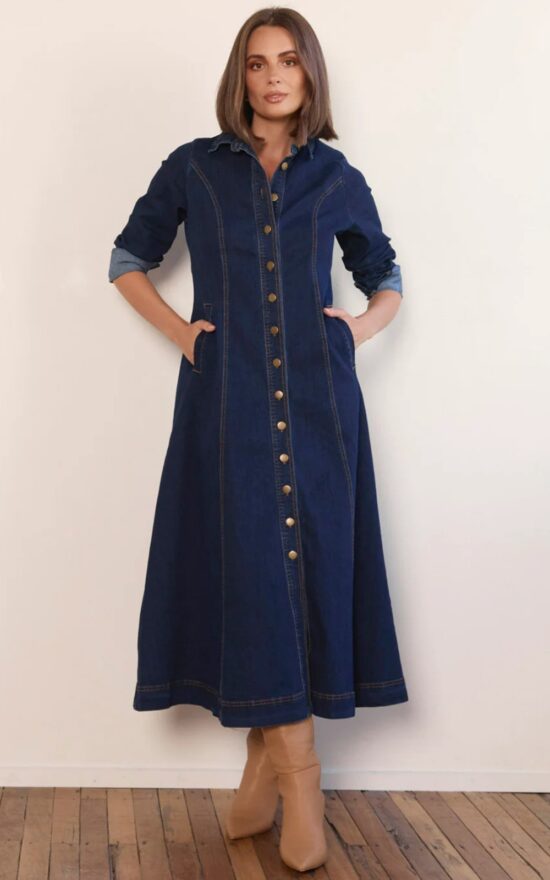 Collared Denim Dress product photo.