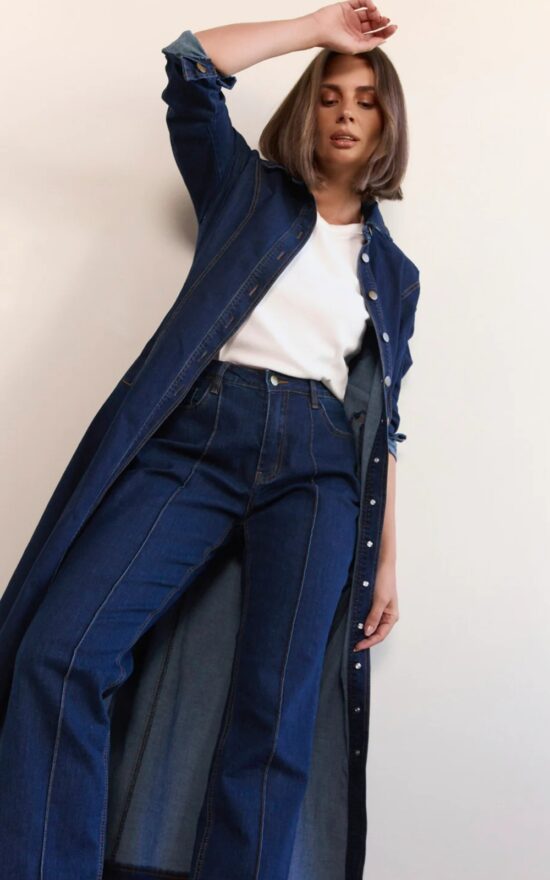 Collared Denim Dress product photo.