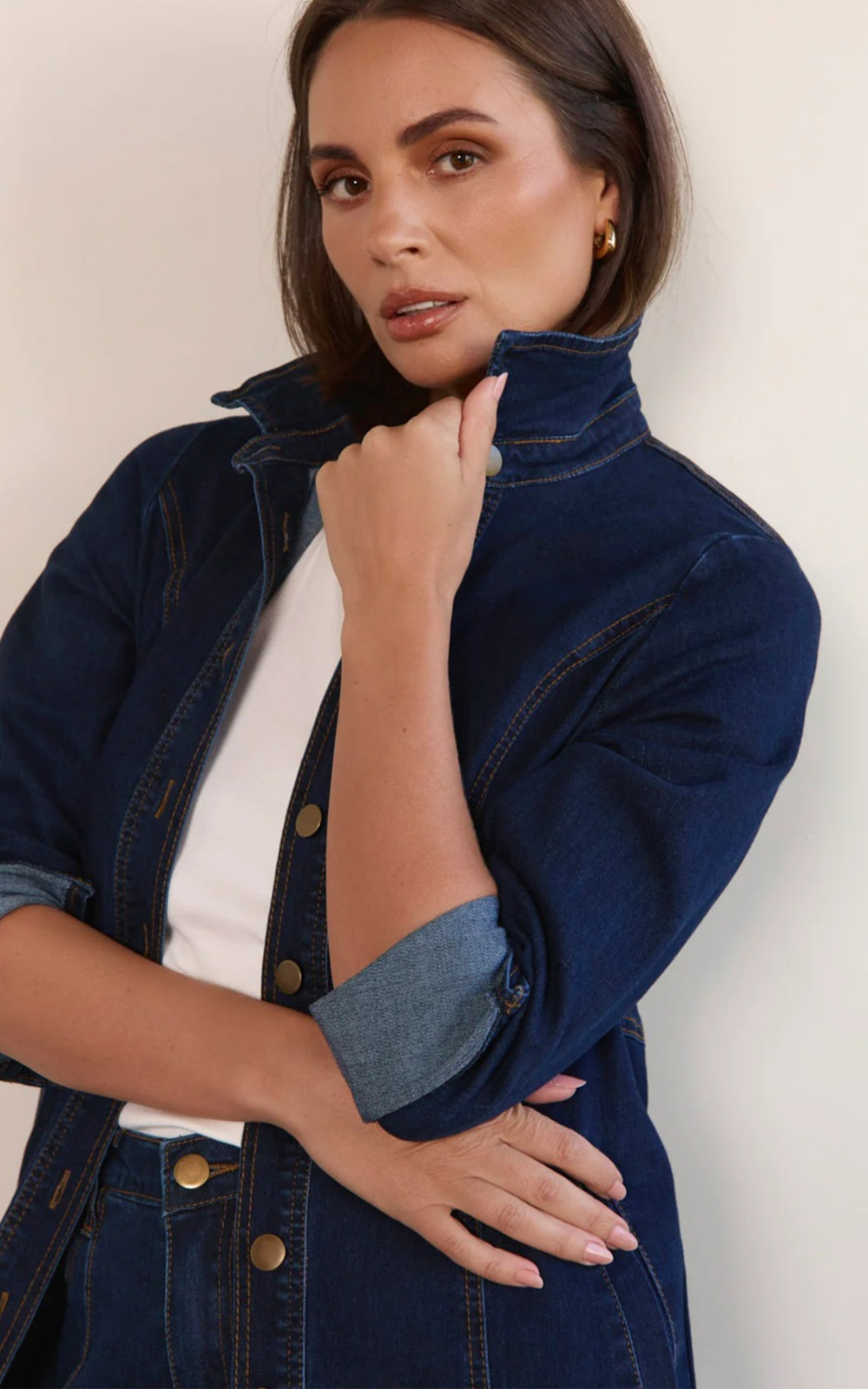 Collared Denim Dress product photo.