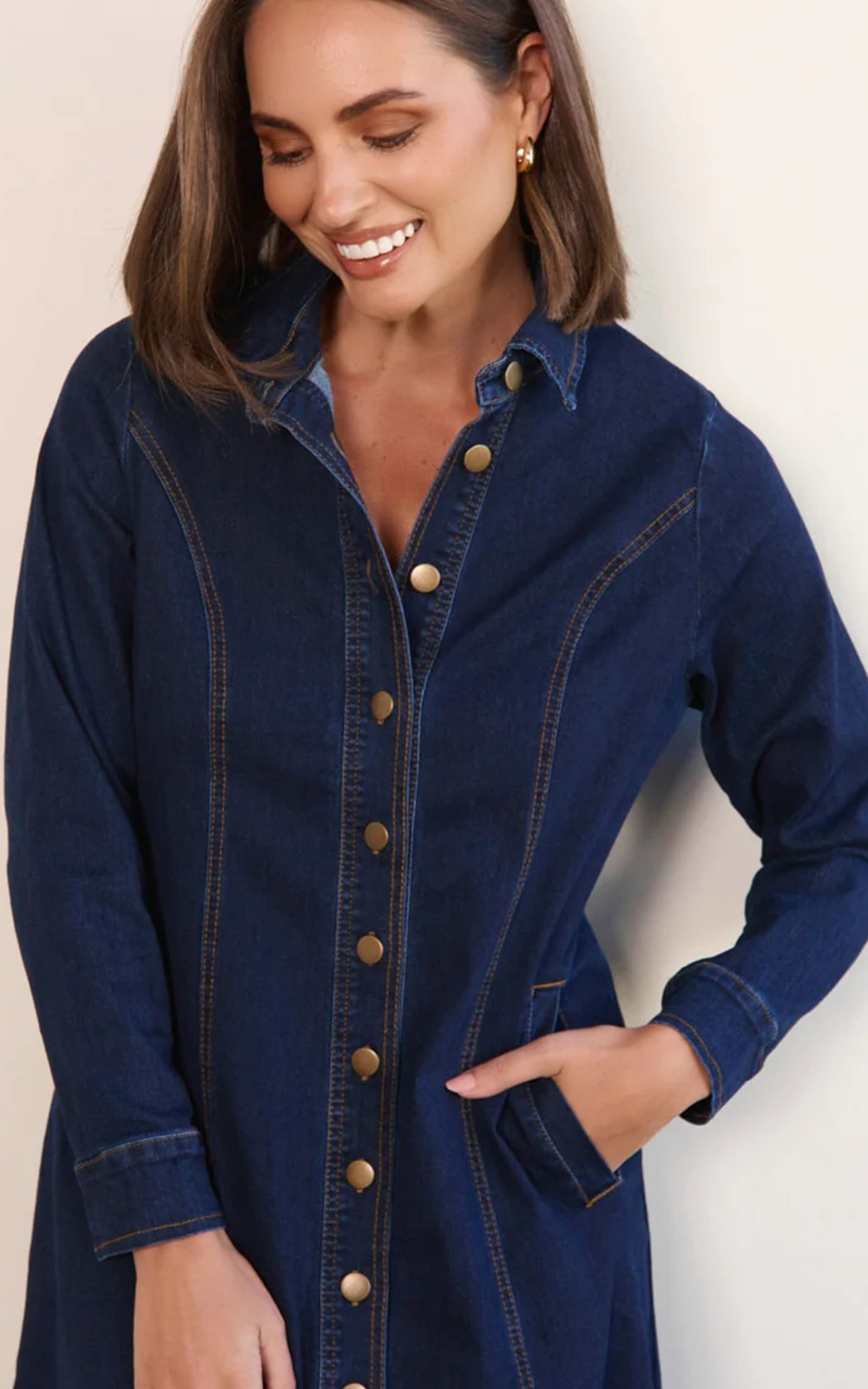 Collared Denim Dress product photo.