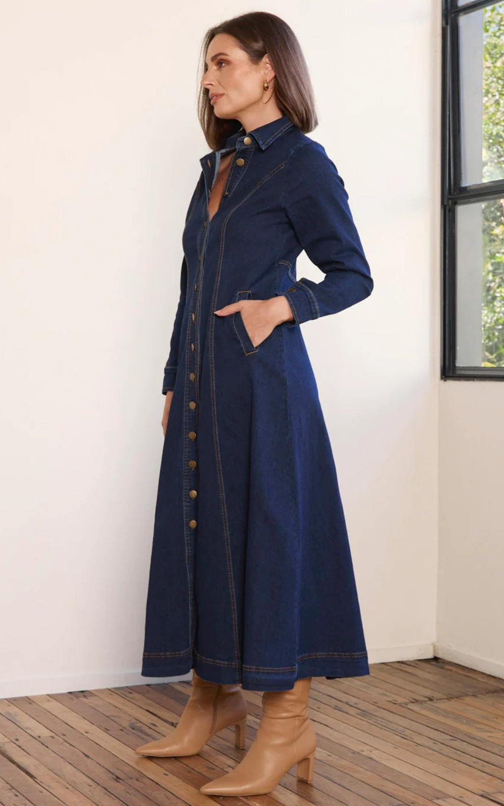 Collared Denim Dress product photo.