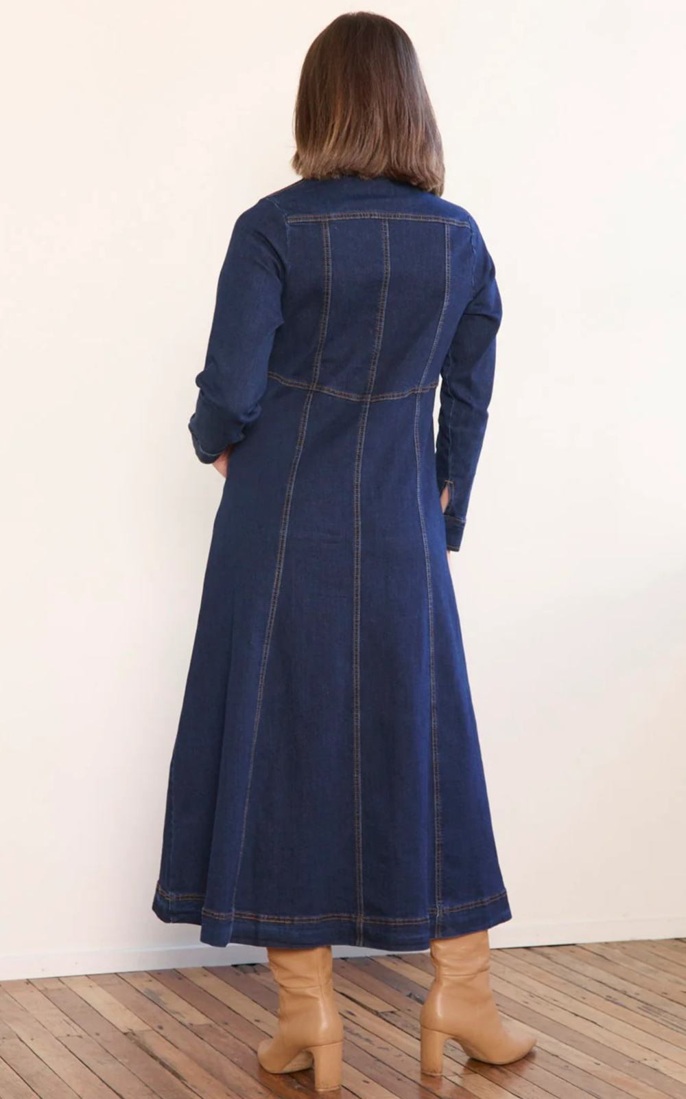 Collared Denim Dress product photo.