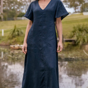 Tatum Linen Flutter Sleeve Dress