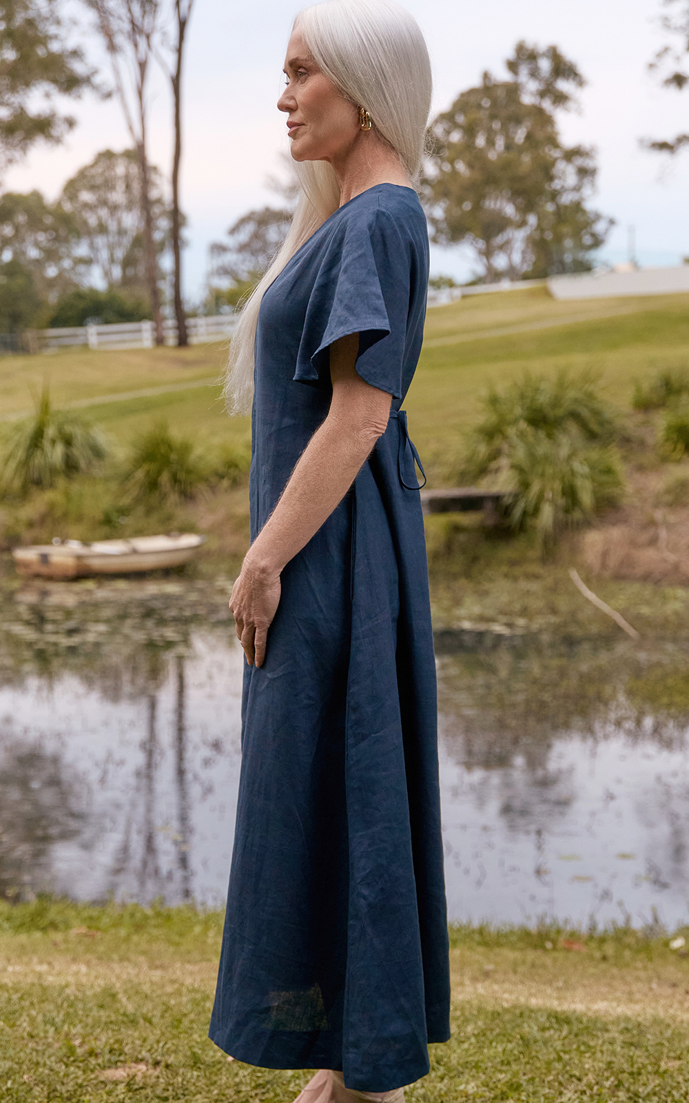 Tatum Linen Flutter Sleeve Dress  product photo.
