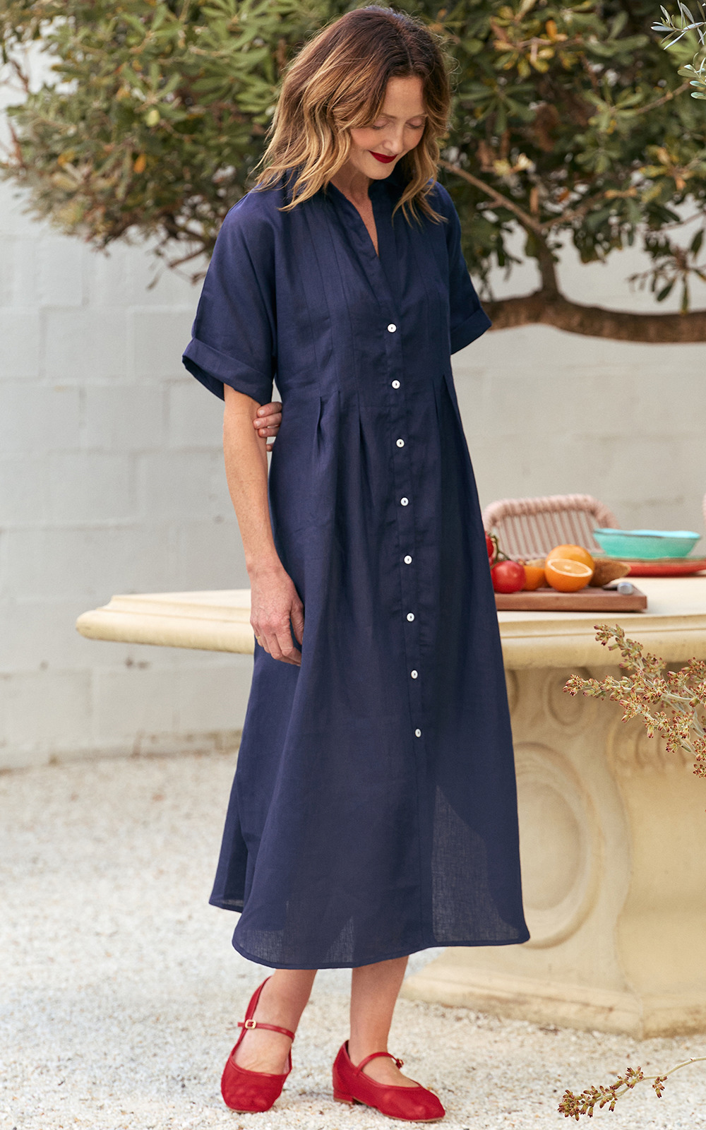 Bridget Linen Pleated Dress product photo.