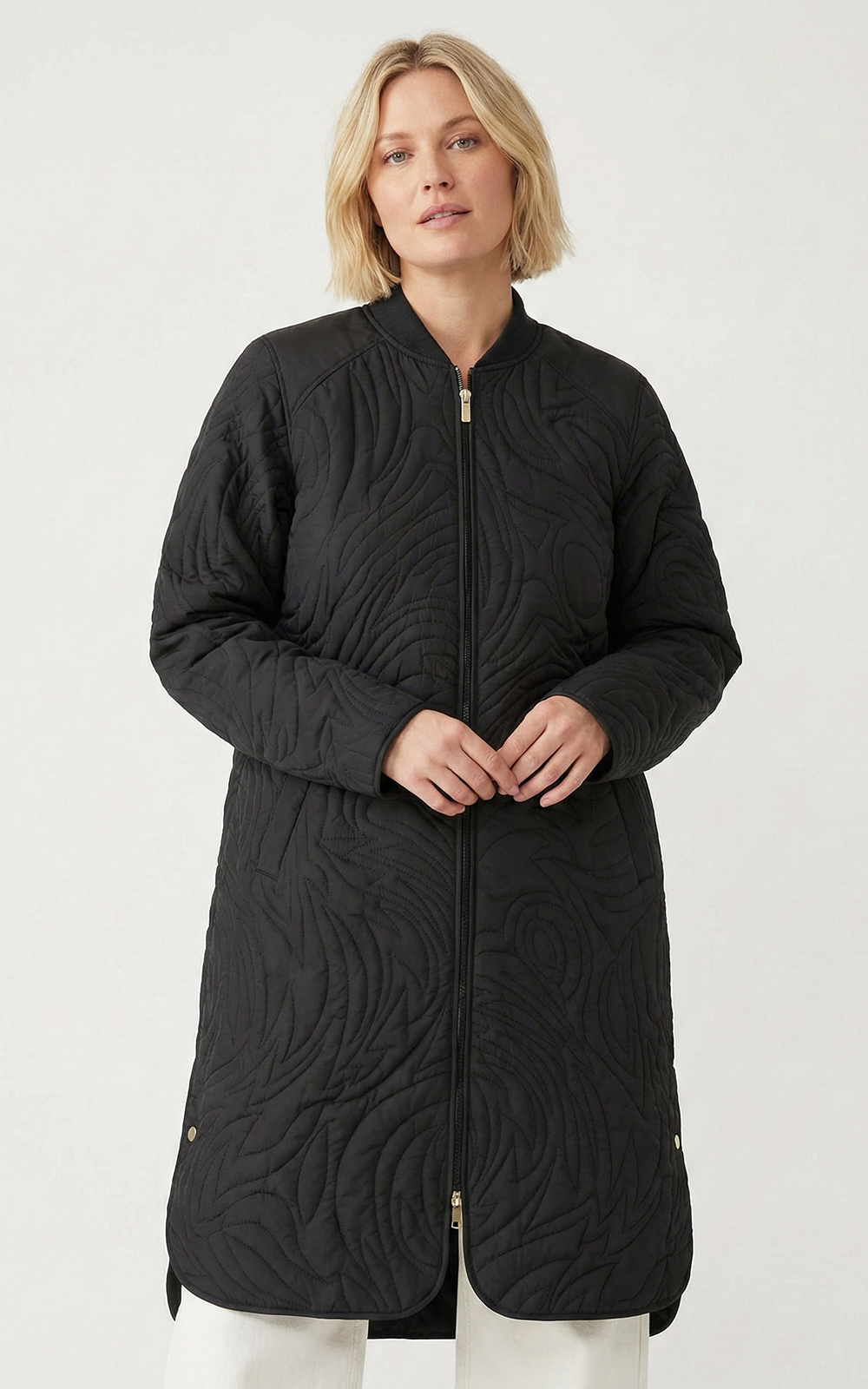 Long Quilted A Shaped Jacket product photo.