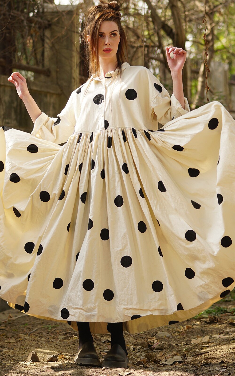 Edith Long Dress In Cotton Twill product photo.