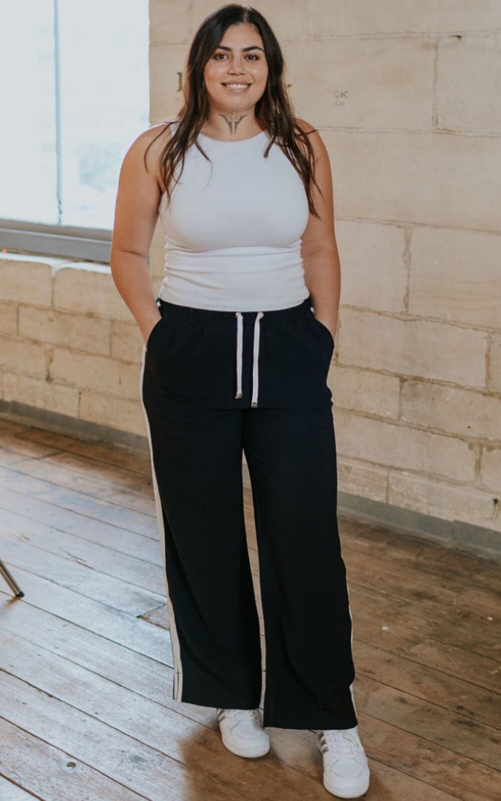 Indiana Side Stripe Wide Leg Pant Zebrano Australia Designer Clothing