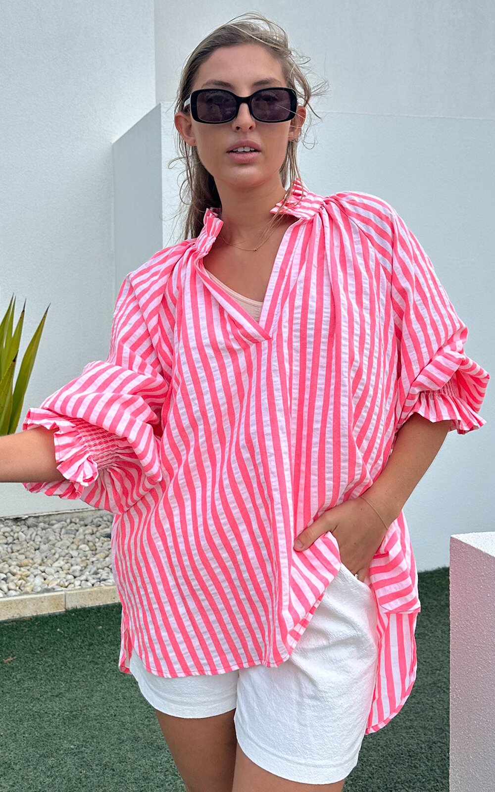 Neon Relaxed Striped Top product photo.