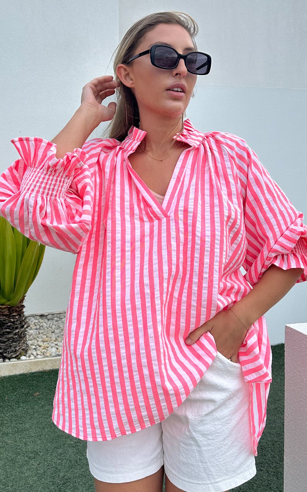 Neon Relaxed Striped Top product photo.