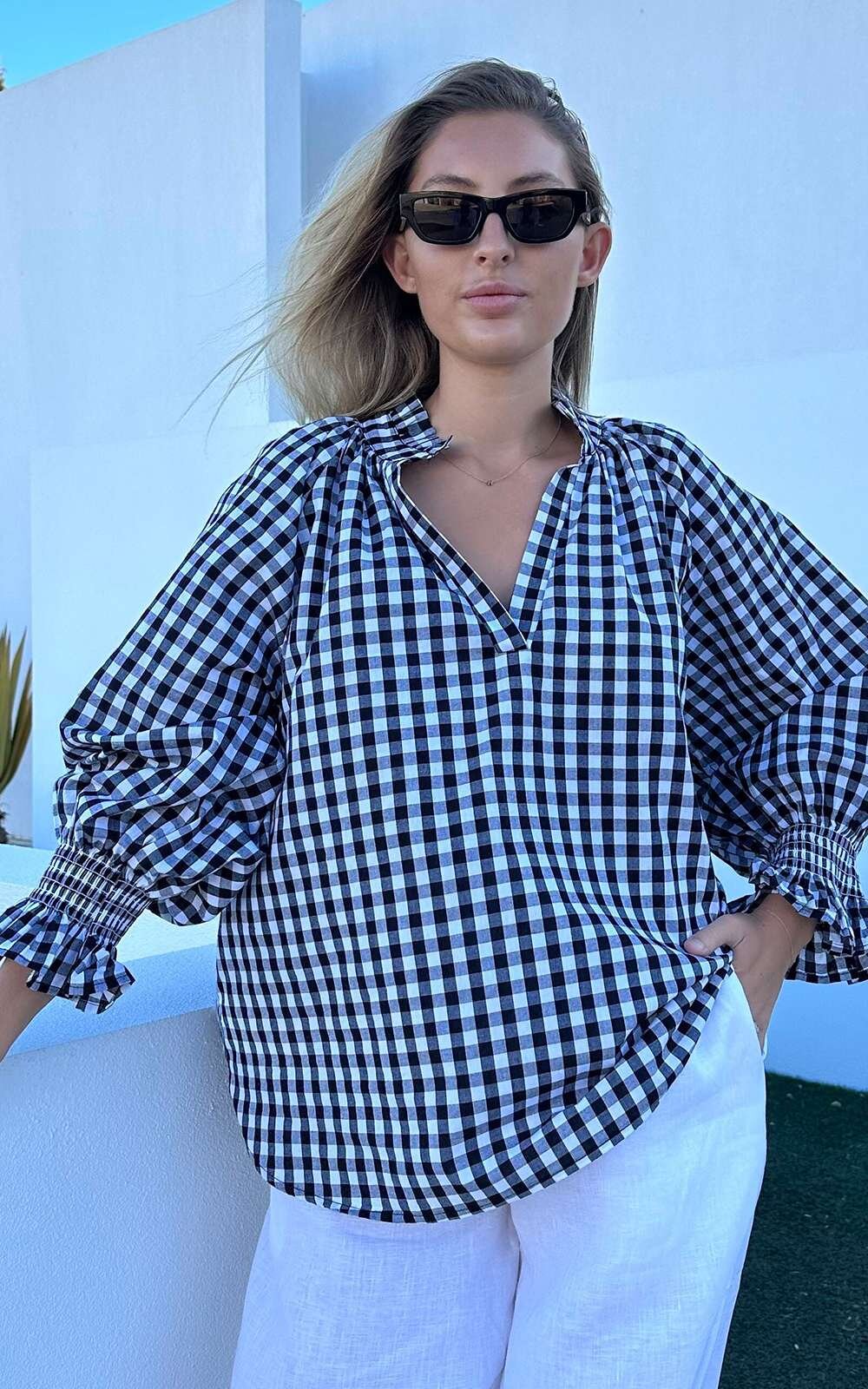 Gingham Relaxed Top product photo.