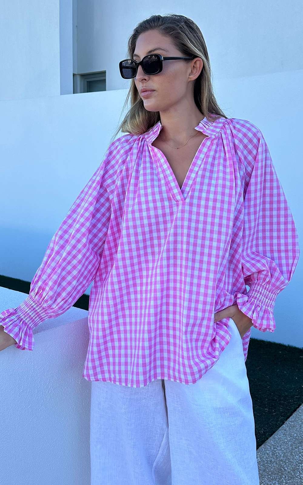 Gingham Relaxed Top product photo.