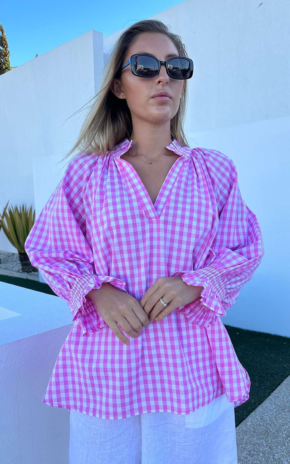 Gingham Relaxed Top product photo.