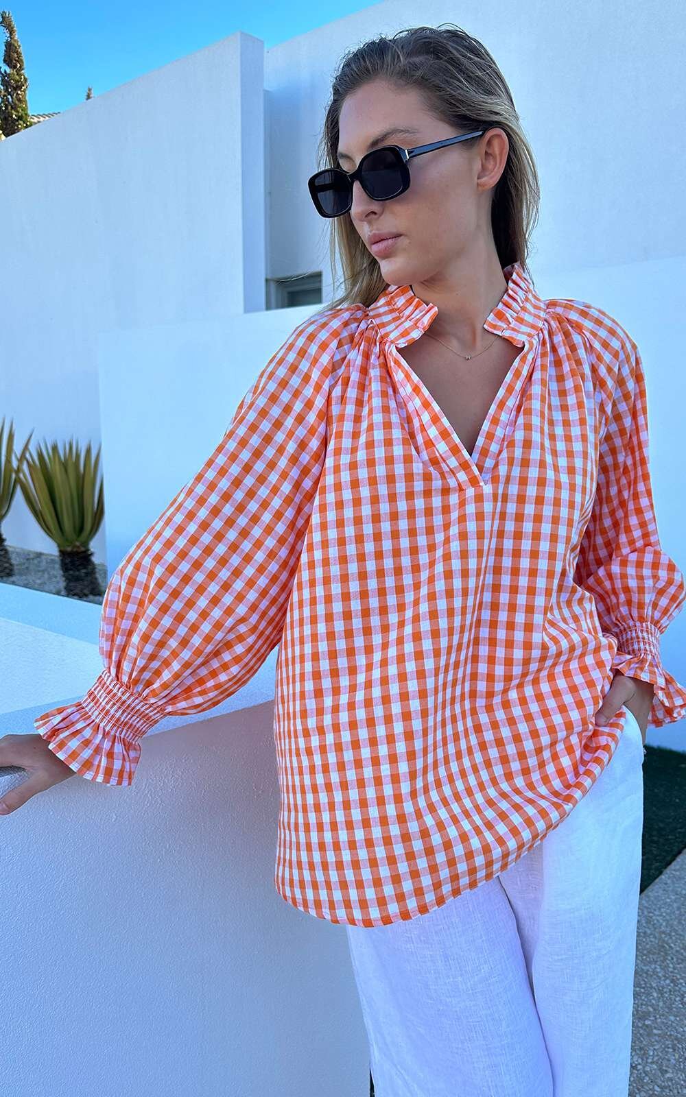 Gingham Relaxed Top product photo.