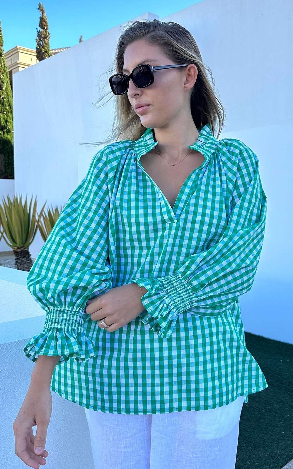 Gingham Relaxed Top product photo.