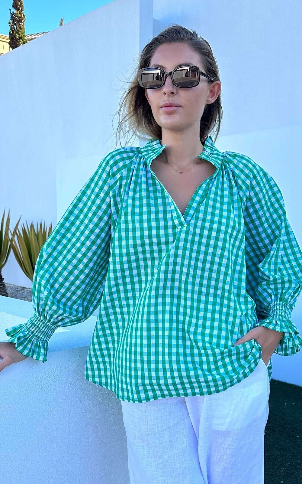 Gingham Relaxed Top product photo.