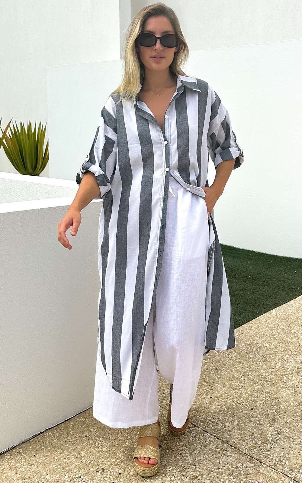 Striped Shirt Dress product photo.