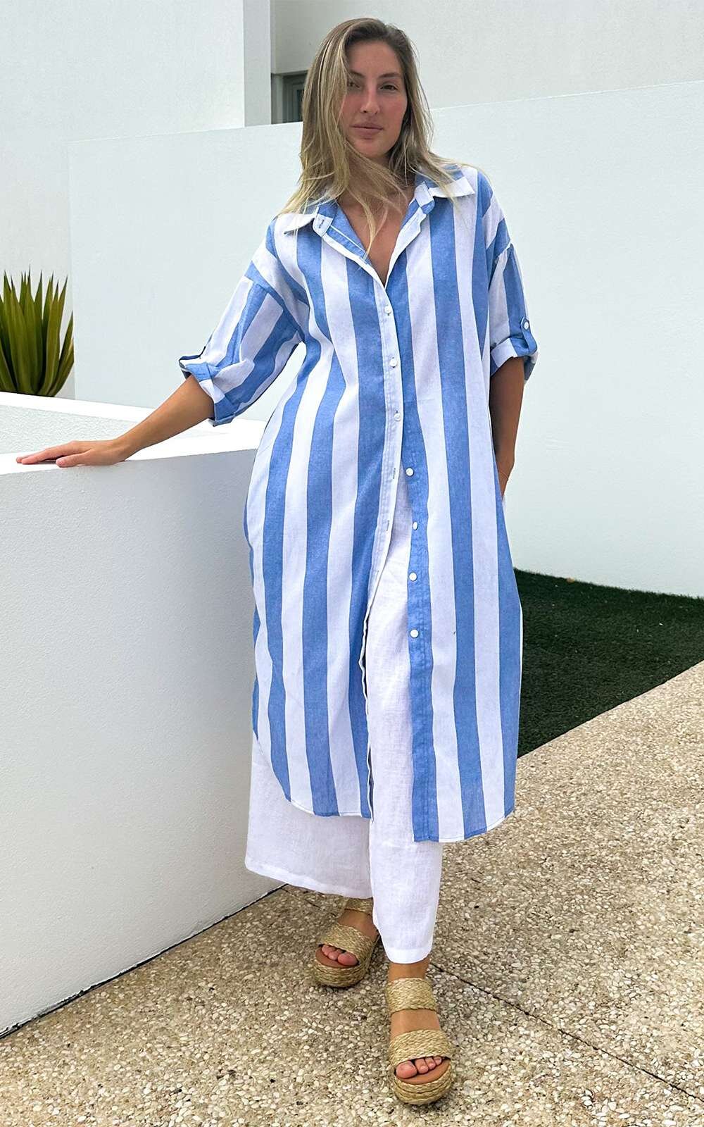 Striped Shirt Dress product photo.