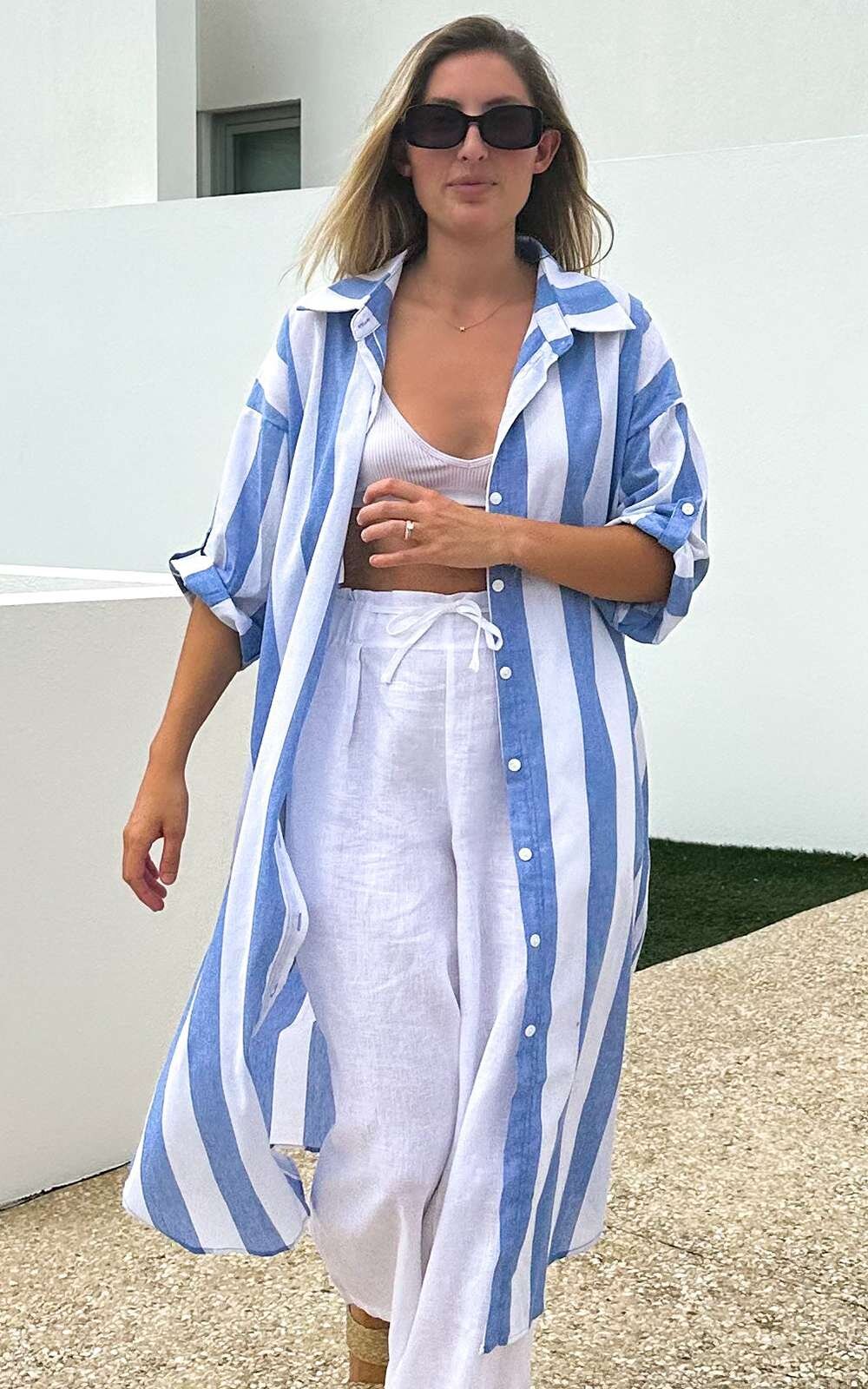Striped Shirt Dress product photo.