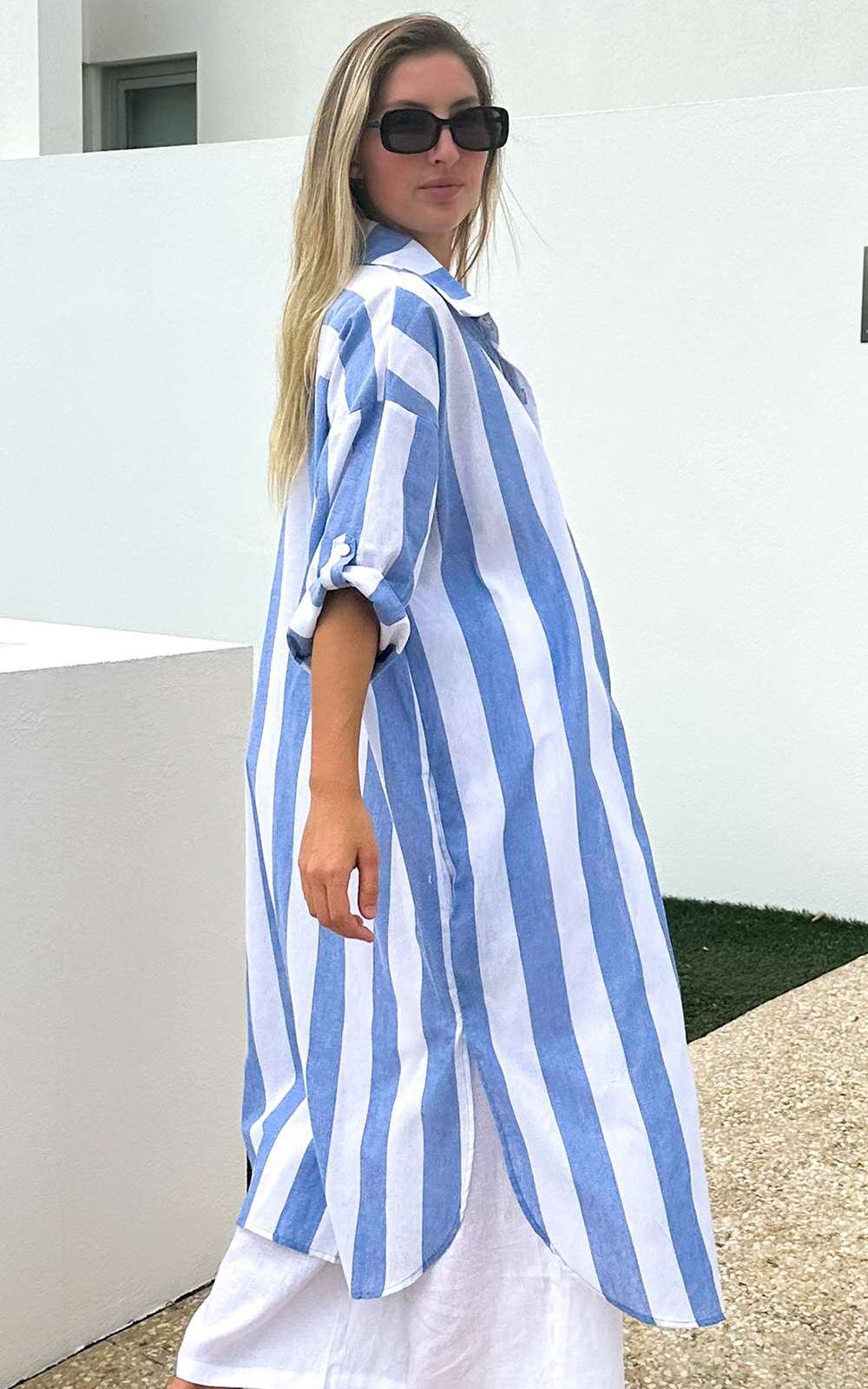 Striped Shirt Dress product photo.