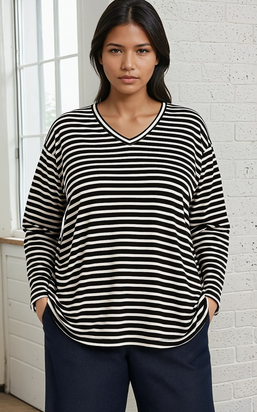 Striped Relaxed Top product photo.