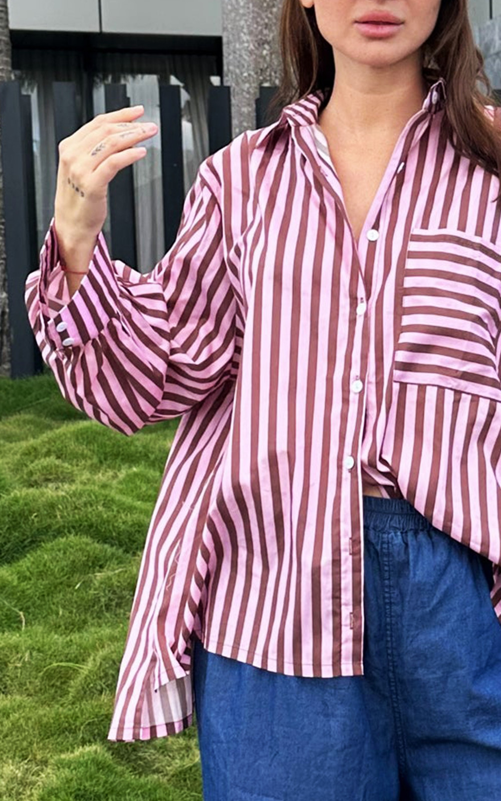 Striped Relaxed Shirt product photo.
