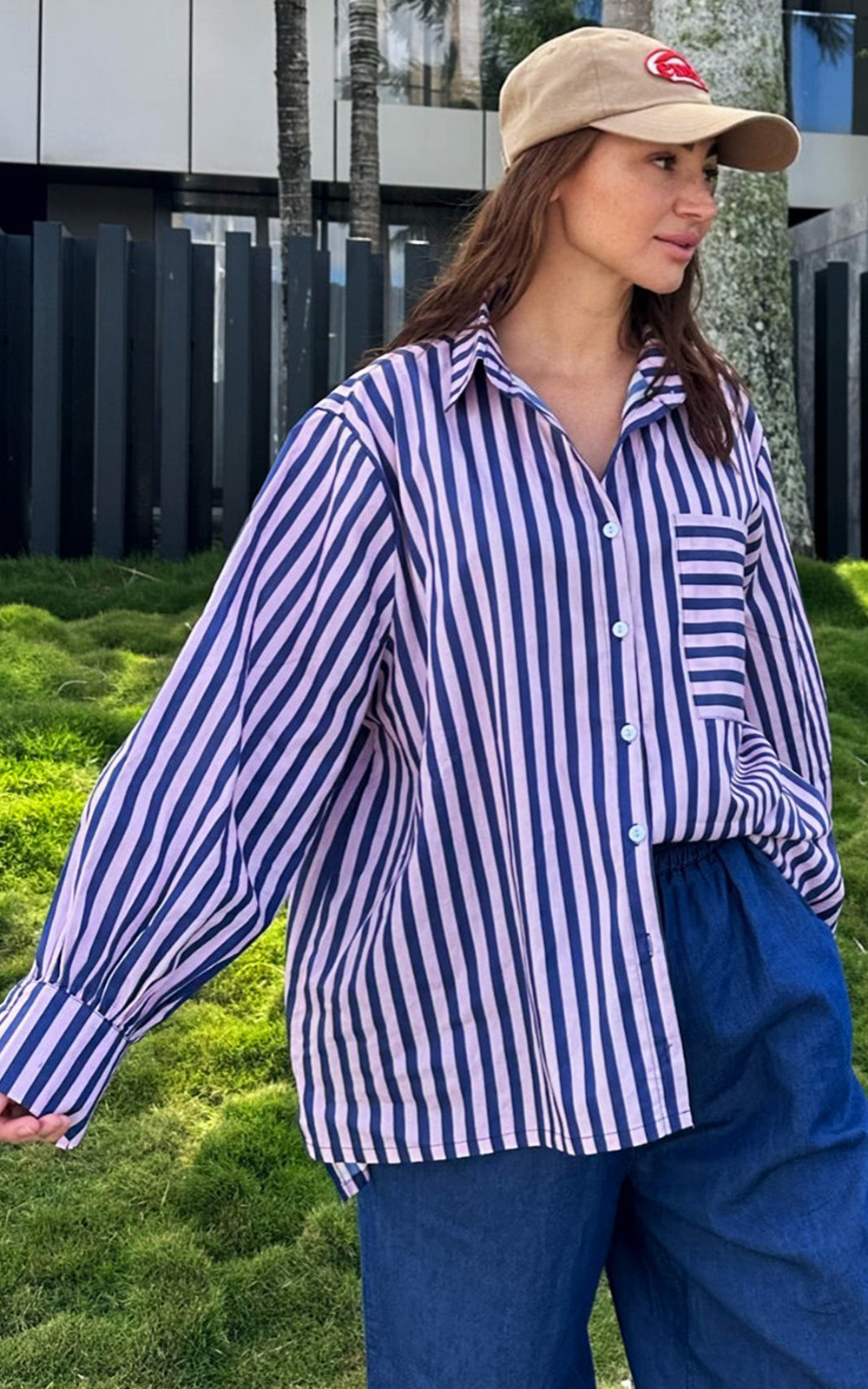 Striped Relaxed Shirt product photo.