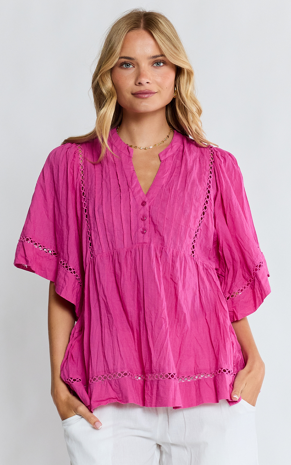Laverne Pintuck Top  product photo.