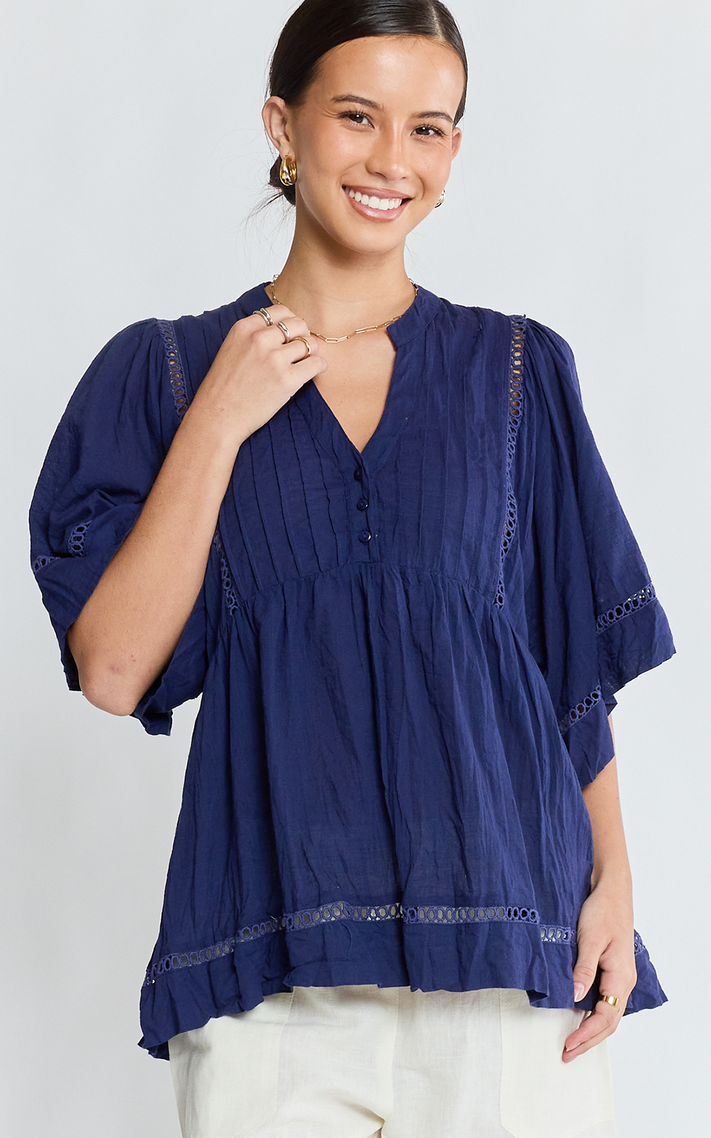 Laverne Pintuck Top  product photo.