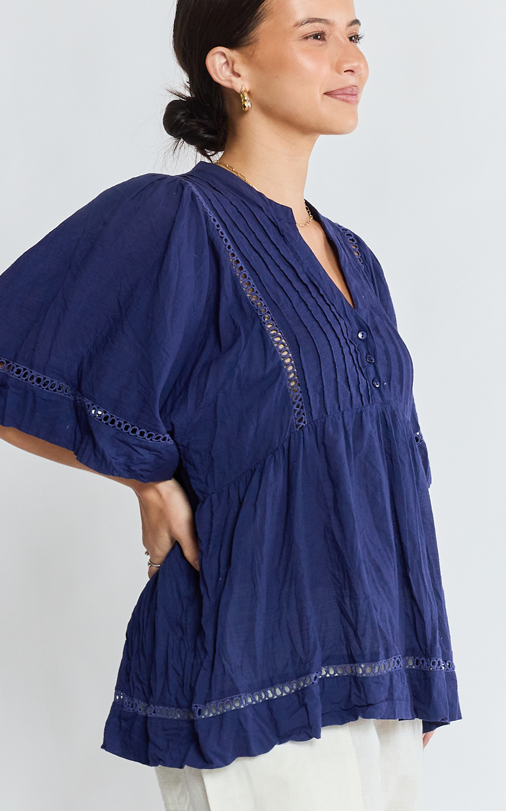 Laverne Pintuck Top  product photo.