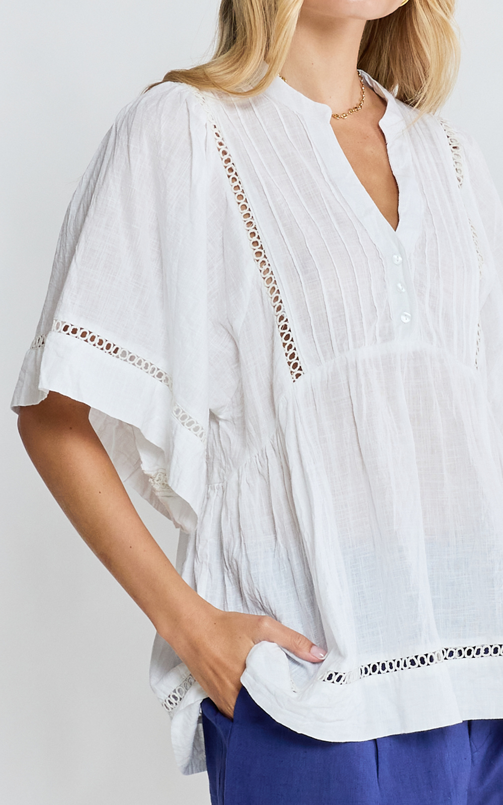 Laverne Pintuck Top  product photo.