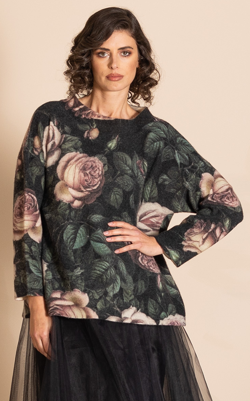 Old Roses Felt Knit Box Jumper product photo.