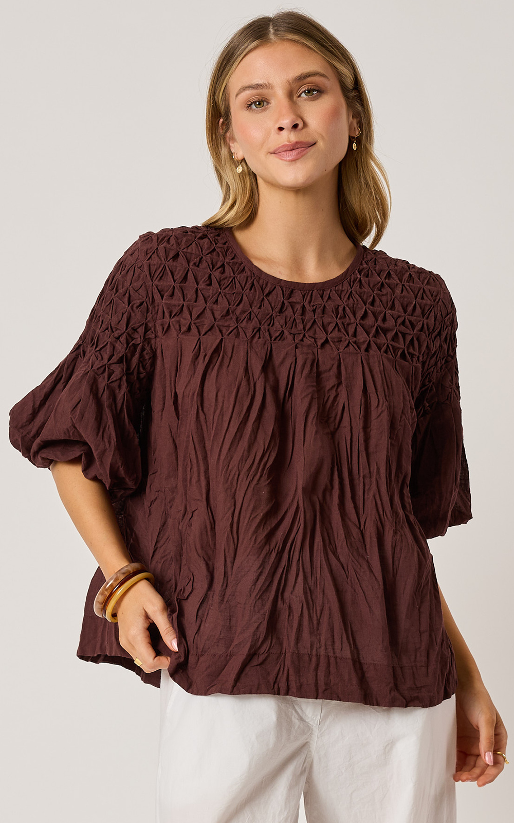 Millie Smocked Top product photo.