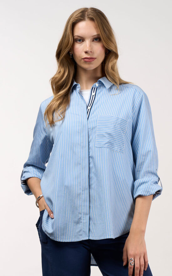 Mixed Media Stripe Shirt product photo.