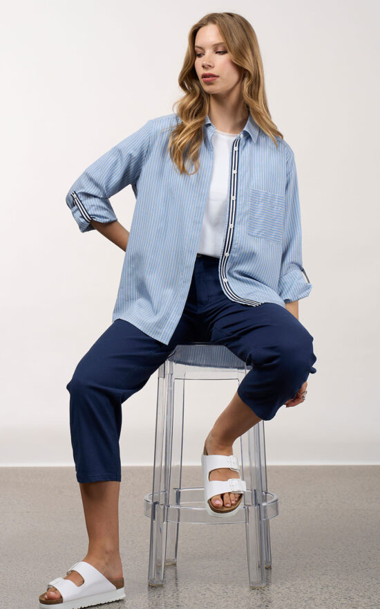 Mixed Media Stripe Shirt product photo.