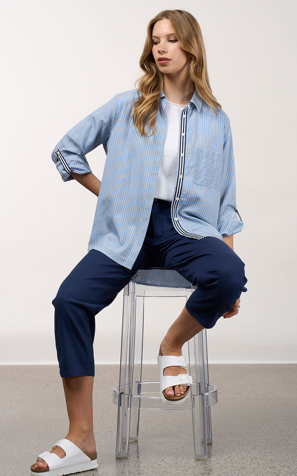 Mixed Media Stripe Shirt product photo.
