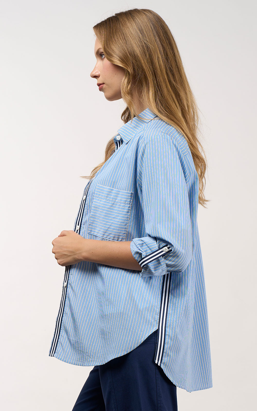 Mixed Media Stripe Shirt product photo.