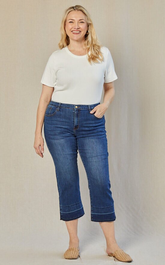 Cropped Straight Leg Jean - Frayed Hem product photo.