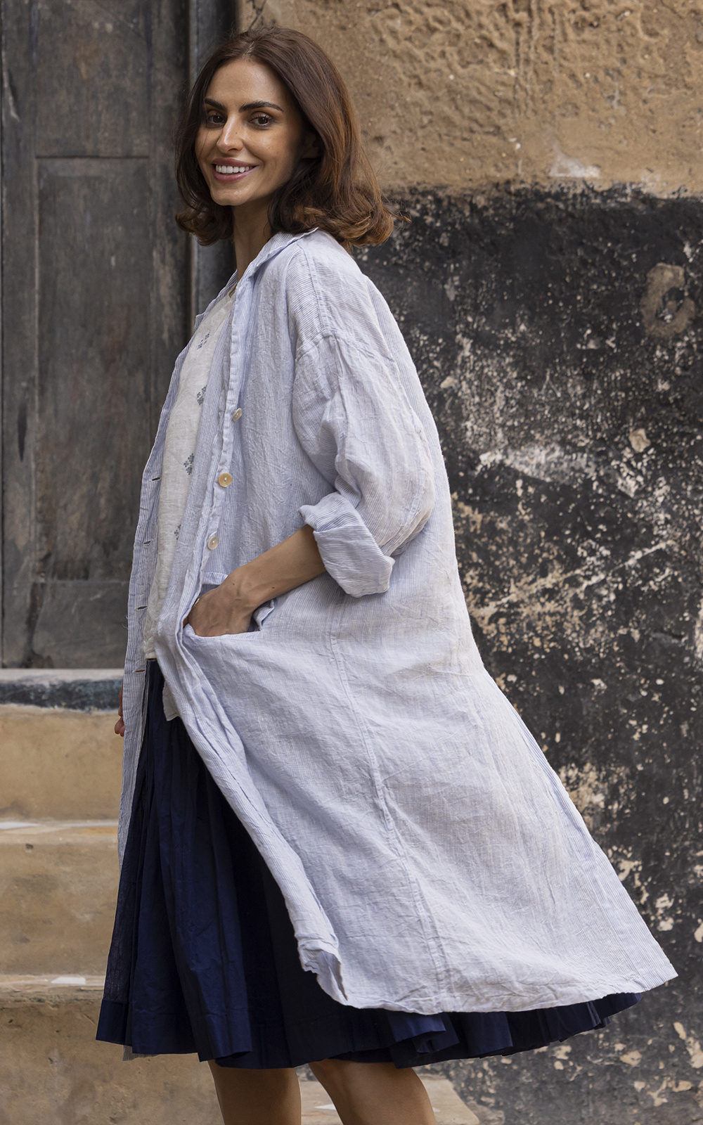 Piaf Coat In Linen product photo.
