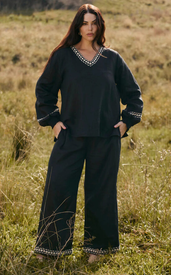 Camille Linen Wide Leg Pant product photo.