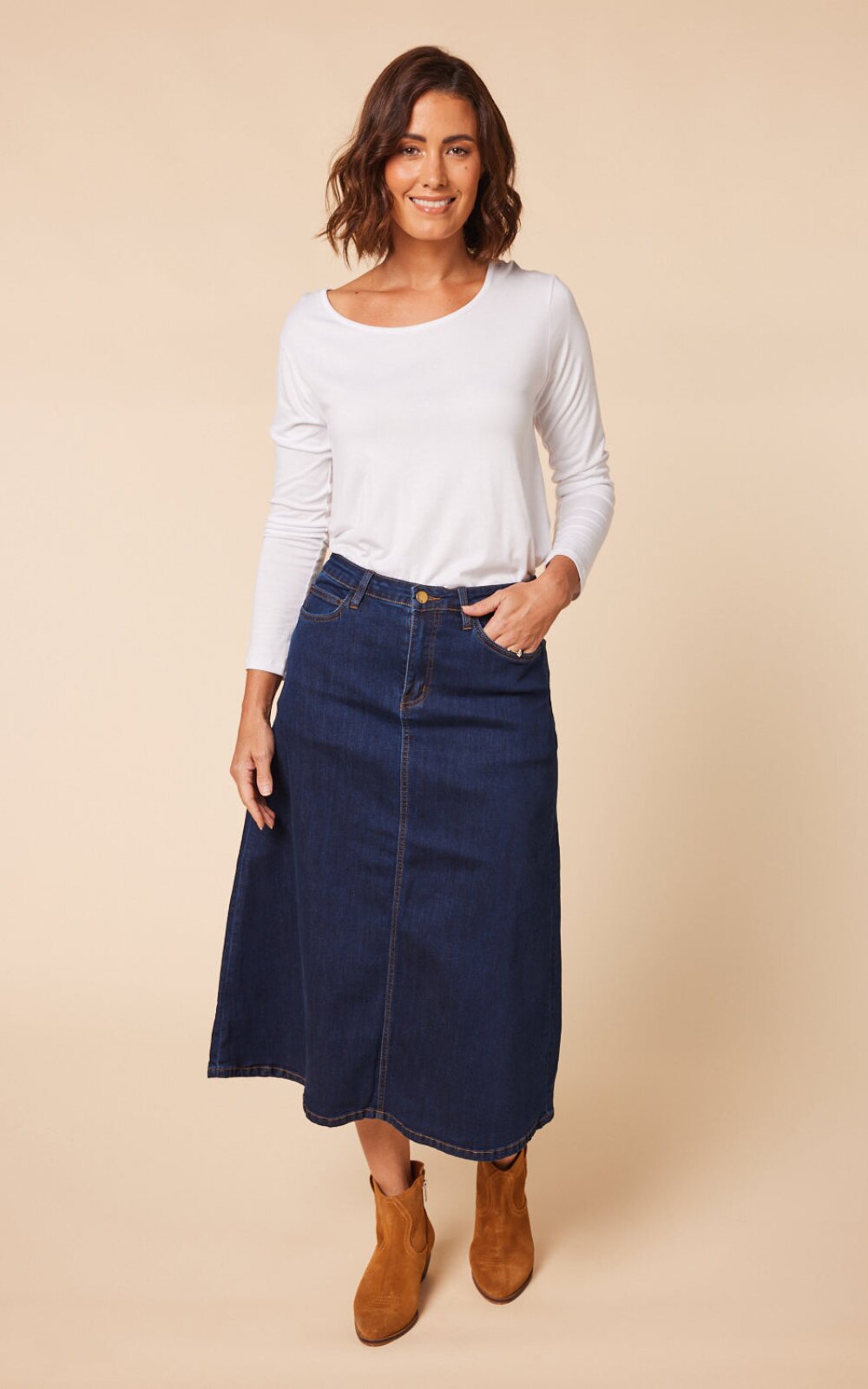 Denim A-Line Skirt product photo.