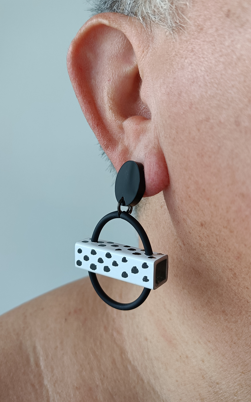 Mini Circle Square Tube Earrings product photo.