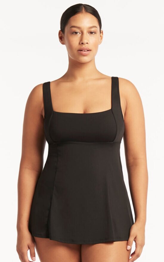 Square Neck Tummy Control Swimdress product photo.
