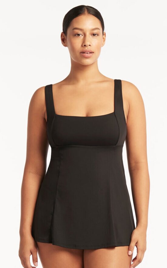 Square Neck Tummy Control Swimdress product photo.